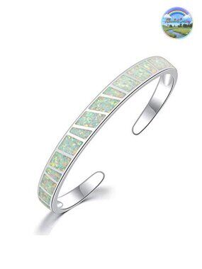 Opal Cuff Bracelet Gold Plated Hypoallergenic Open Bangle Women Gemstone Jewelry